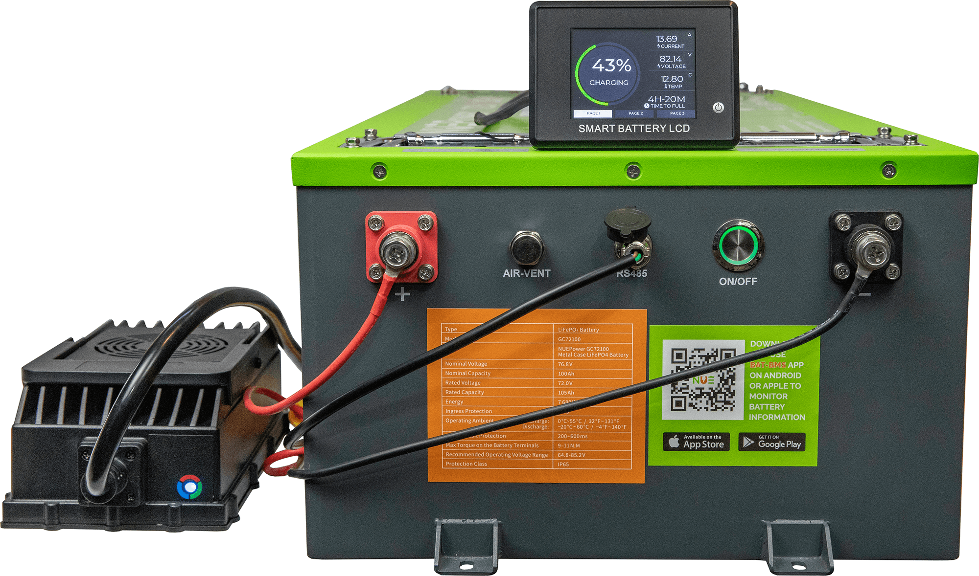 NUEPower™ 72V 105Ah Metal Case Battery and Charger Package