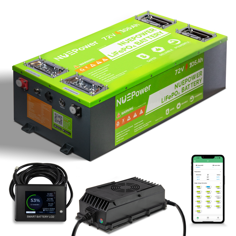 NUEPower 72V 105Ah golf cart battery and charger package